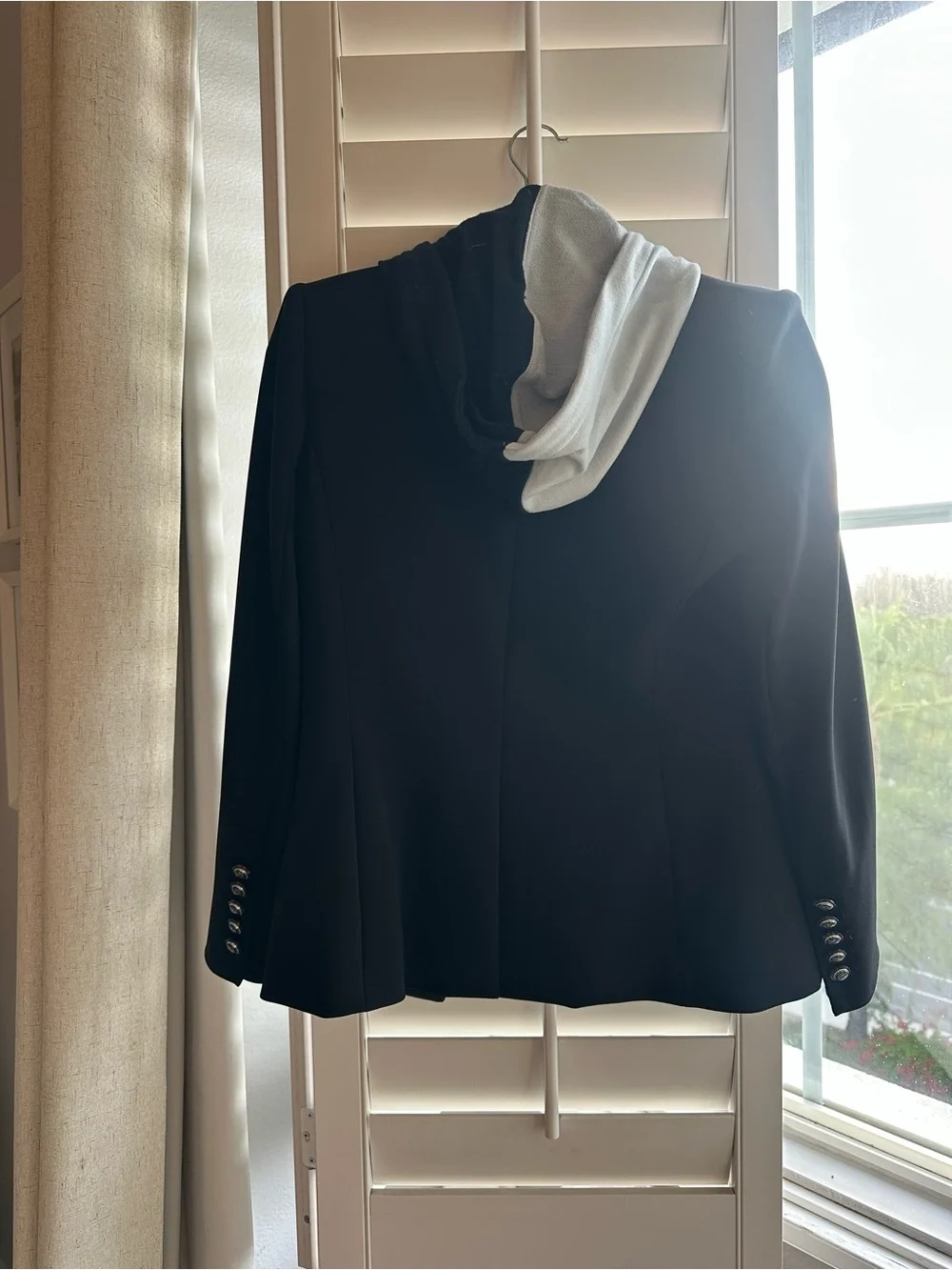 Veronica Beard Black Raiders Blazer with White Hooded Liner and Logo Patch